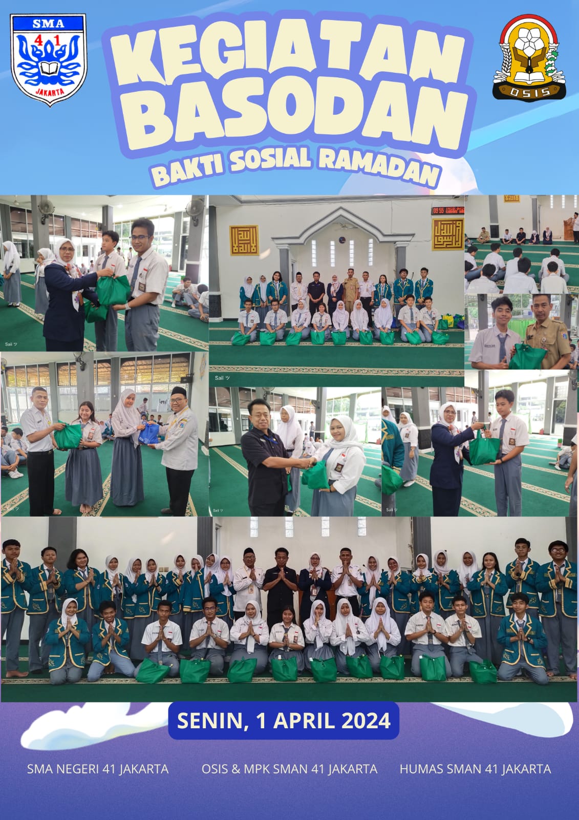 KEGIATAN BAKTI SOSIAL DENGAN BERBAGI SESAMA  OLEH OSIS/MPK SMAN 41 JAKARTA